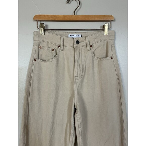 Motel Denim High Rise Wide Leg Tan Jeans, Relaxed Fit, Women Size XS - Picture 2 of 11